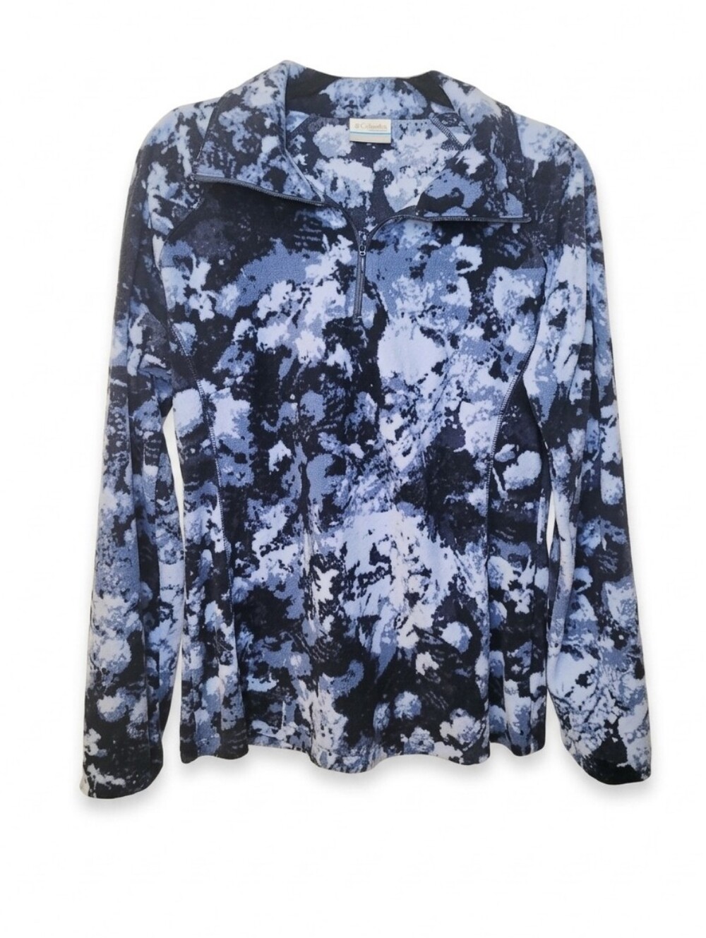 Columbia Women's Quarter-Zip Fleece Pullover - Blue Abstract Pattern Sz L